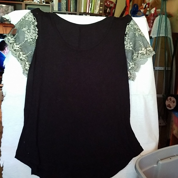 Tagless Black Soft Stretchy Blouse Sheer Lace - Picture 1 of 2